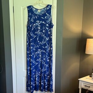 Truth + Style Maxi Dress Womens XL Blue & White Beach Casual Festival Stretch
